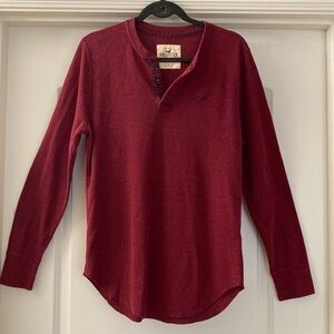 Hollister Men's Waffle knit Box Weave Henley long sleeve Shirt Size L casual Red